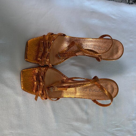 New Romina Pratali Orange Made in Italy strappy heels Genuine Leather - Picture 1 of 7